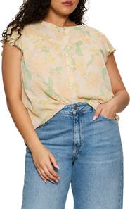 Sanctuary Free Spirited Floral Flutter Sleeve Button-Up Shirt