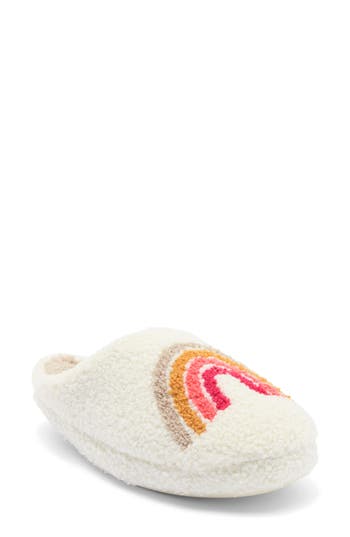Joe Boxer Faux Shearling Rainbow Clog Slipper In White