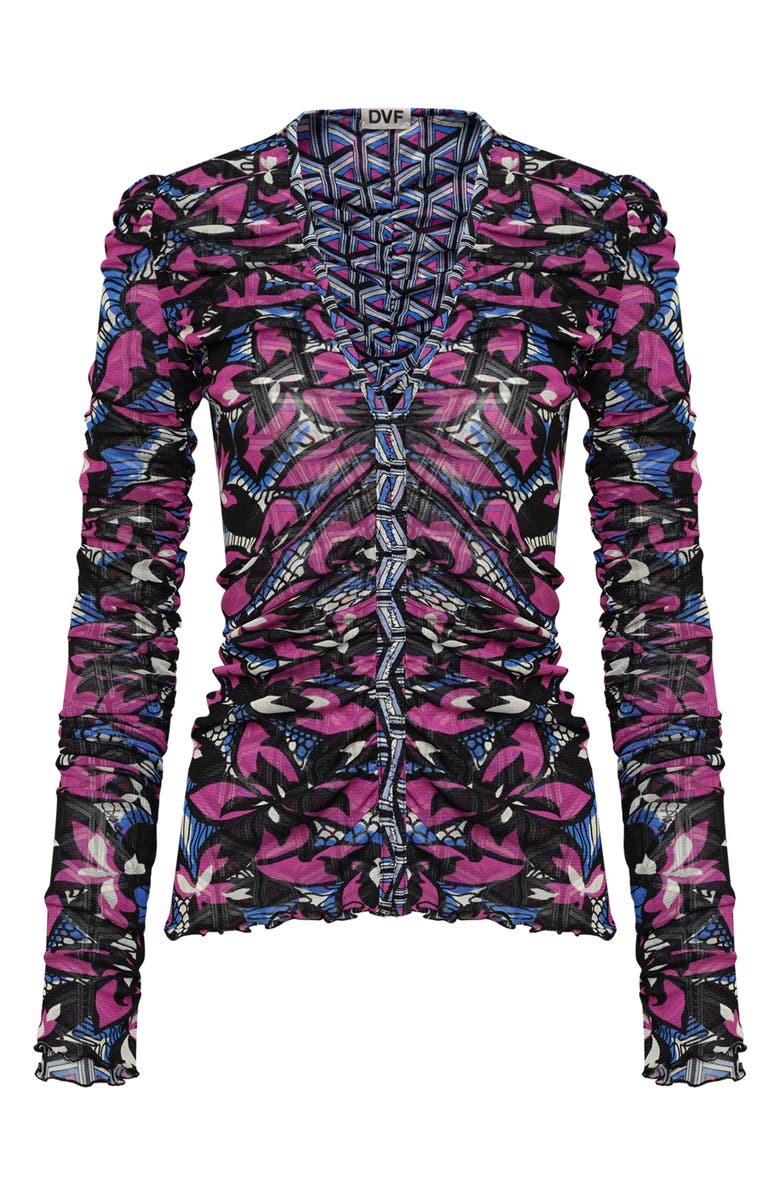 DVF Amal Reversible Geo & Floral Print Mesh Top, Alternate, color, 