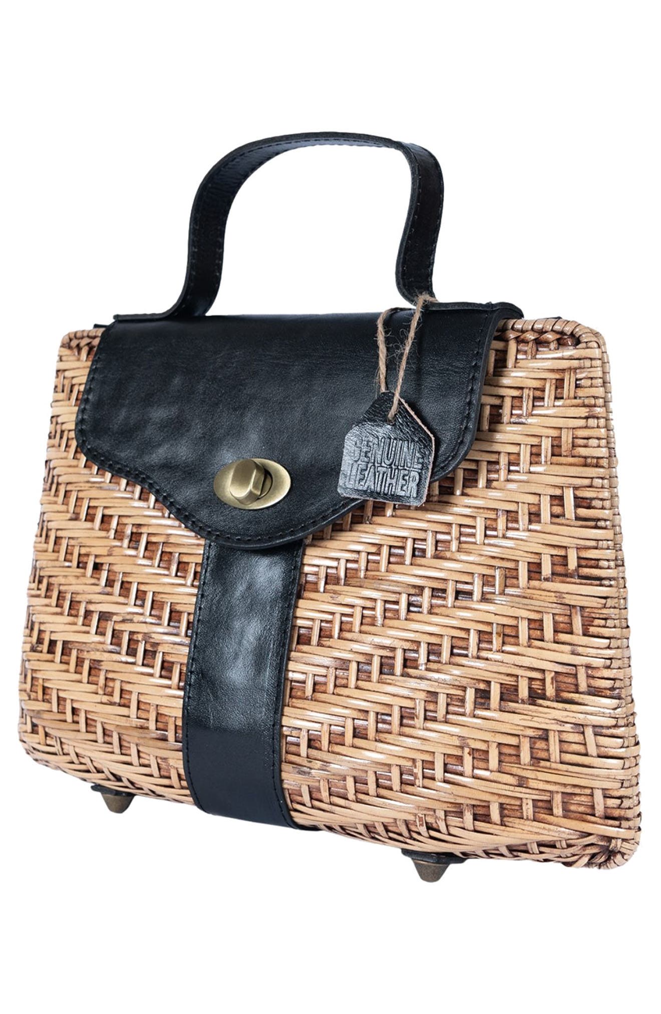 Jelavu Nori Handwoven Rattan Top Handle Bag, Alternate, color, Natural/ Black