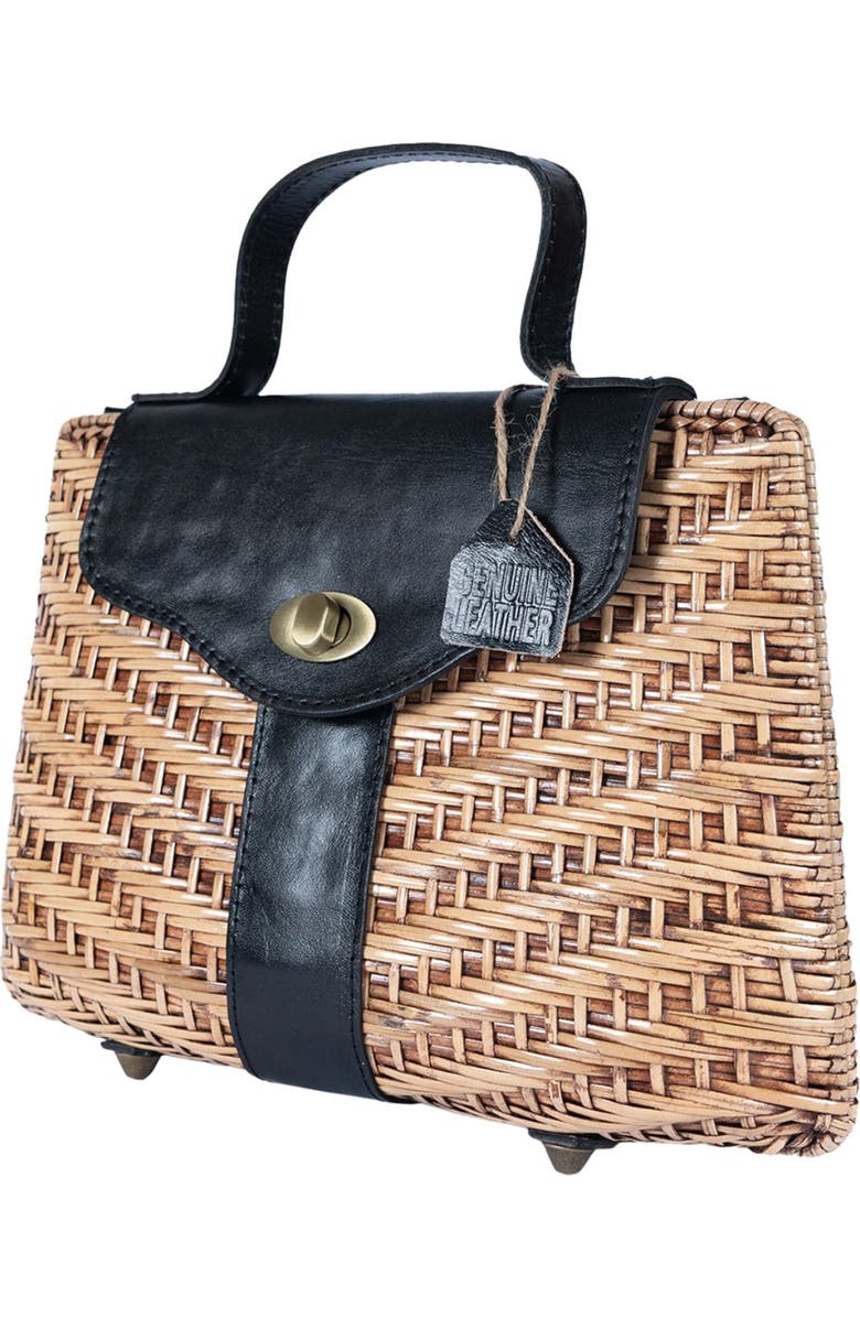 Jelavu Nori Handwoven Rattan Top Handle Bag, Alternate, color, Natural/ Black