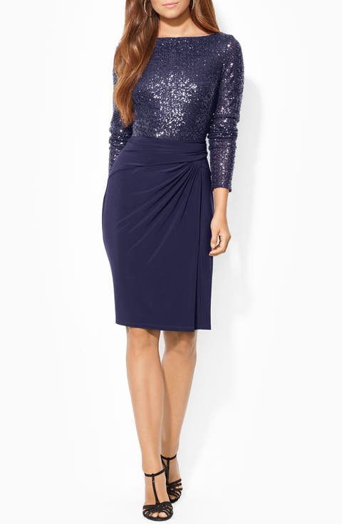 Sequin Mesh & Jersey Sheath Dress