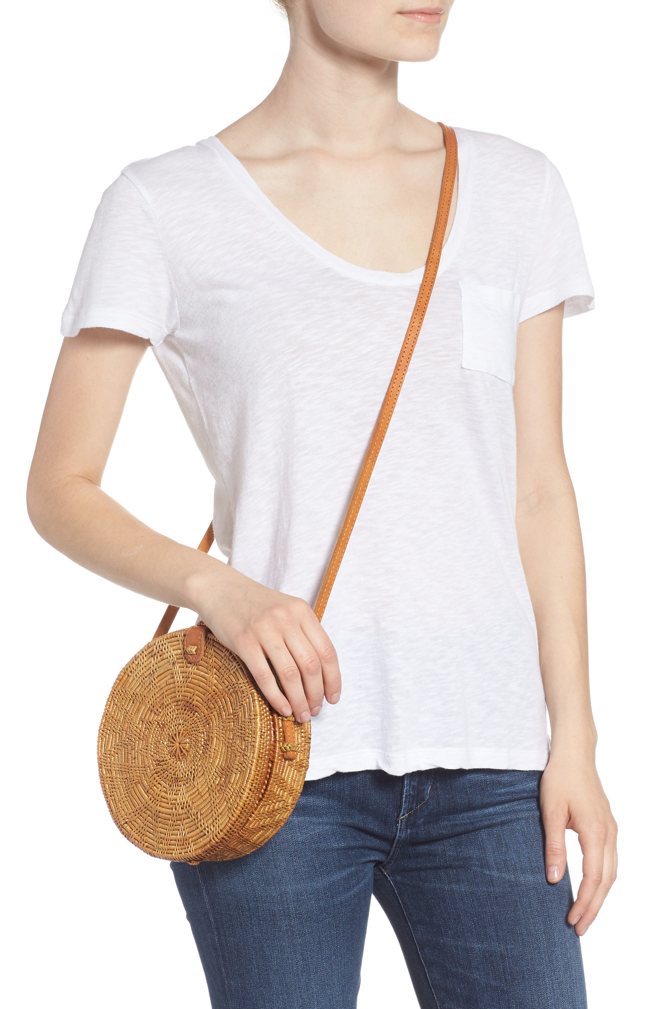 Street Level Woven Rattan Circle Basket Crossbody, Alternate, color, 