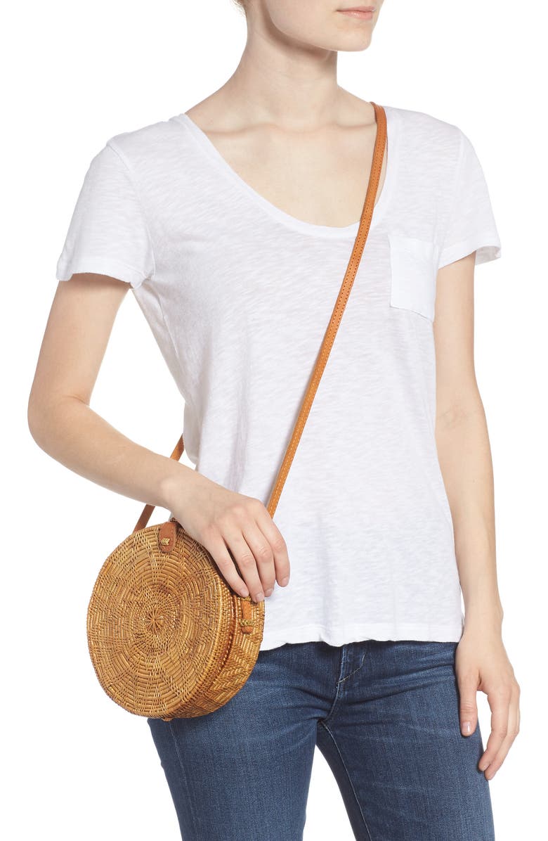 Street Level Woven Rattan Circle Basket Crossbody, Alternate, color,
