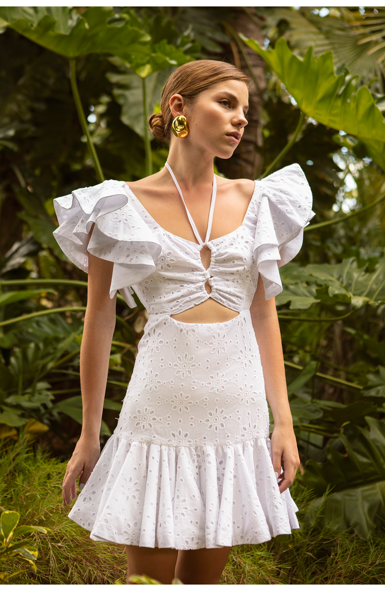 NO PISE LA GRAMA Chocolate Mini dress, Alternate, color, White Eyelet