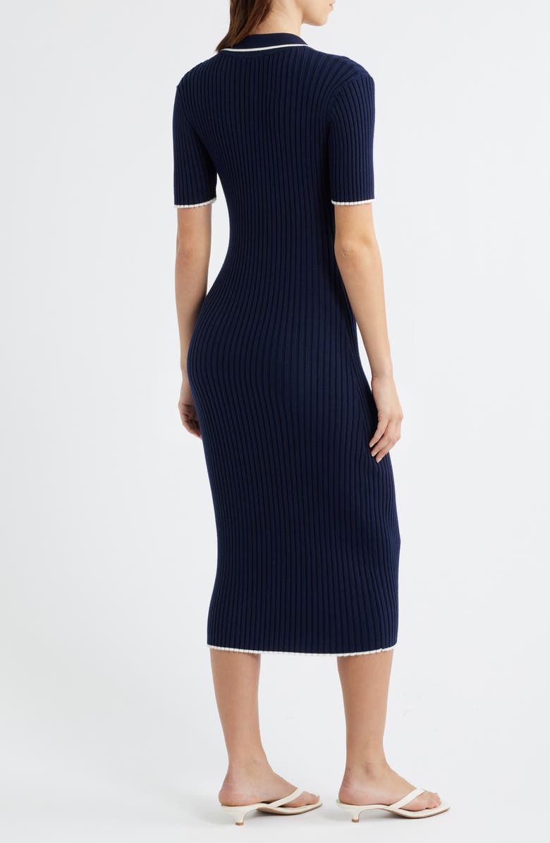 ZOE AND CLAIRE Collared Ribbed Knit Midi Dress, Alternate, color, Navy/ White