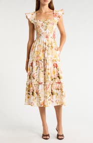SUGARLIPS Emy Floral Zury Smocked Midi Dress