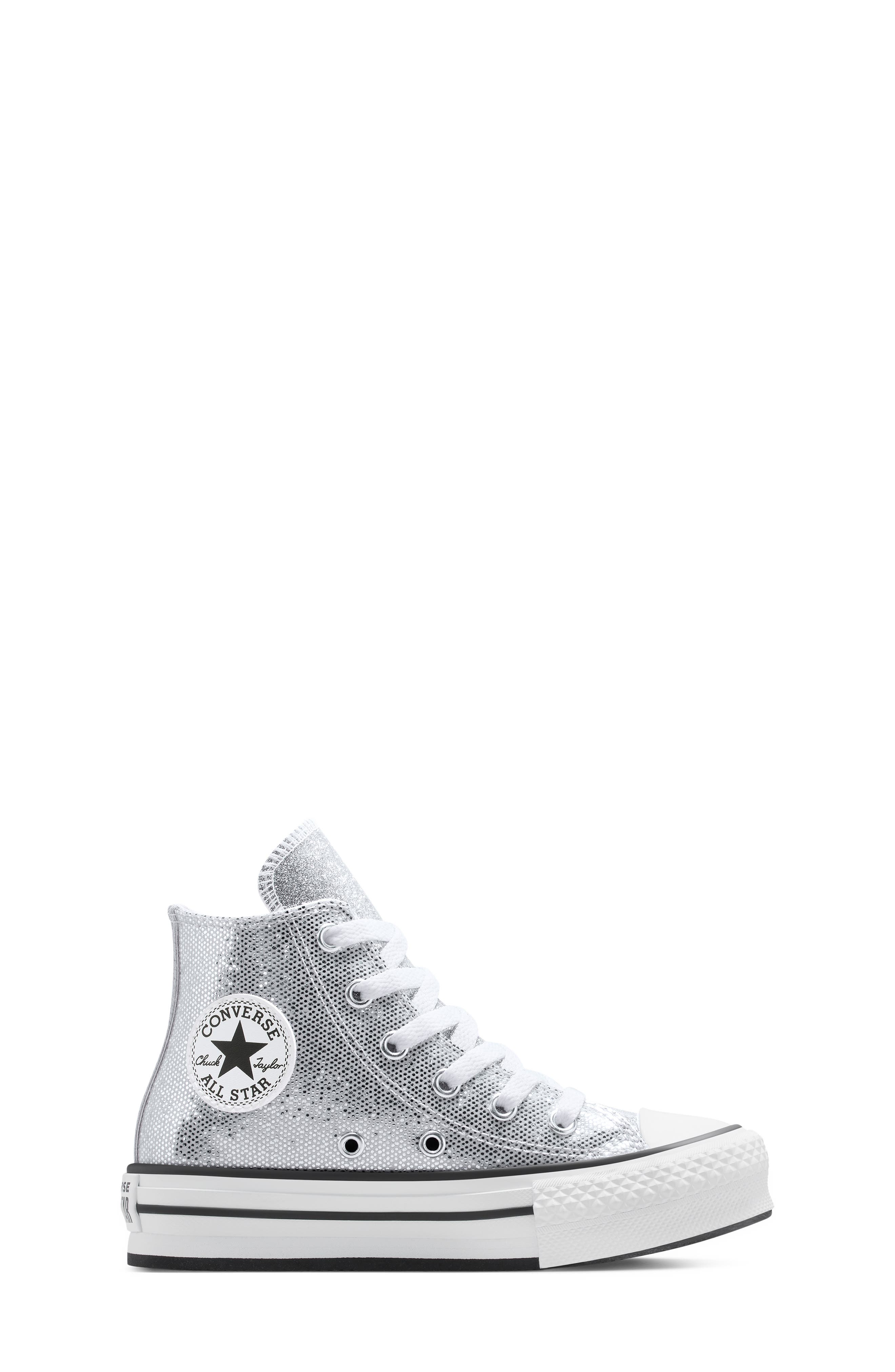 Converse Kids' Chuck Taylor All Star Lift Disco High Top Platform Sneaker, Alternate, color, Silver/ White/ Barely Grey