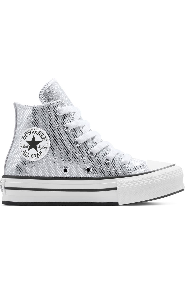 Converse Kids' Chuck Taylor All Star Lift Disco High Top Platform Sneaker, Alternate, color, Silver/ White/ Barely Grey