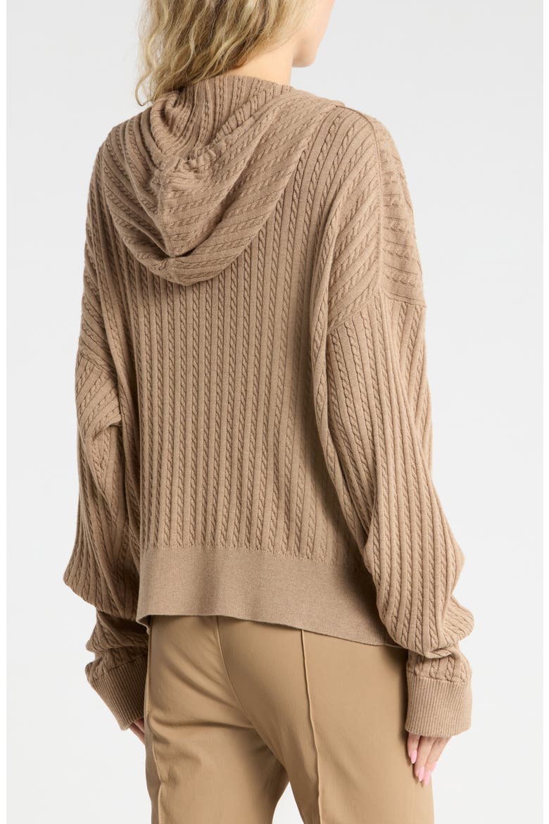 Cable Stitch Cotton & Cashmere Hoodie, Alternate, color, HEATHER TEAK
