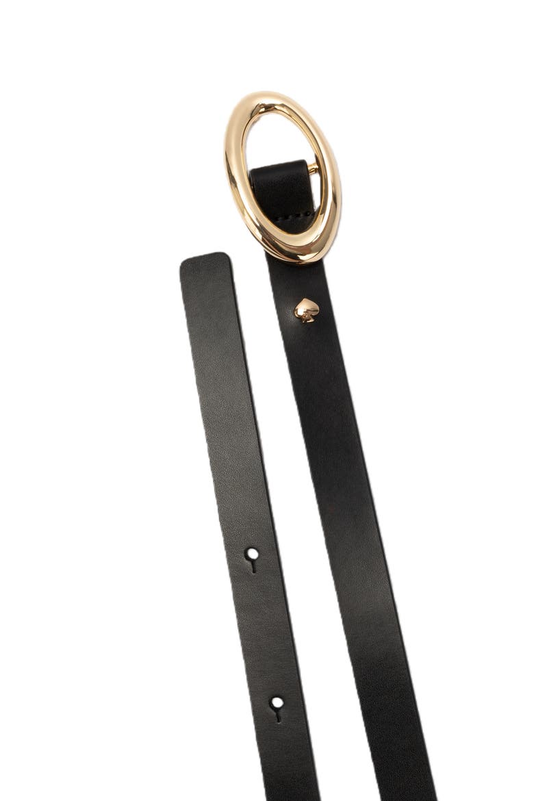 oval molten buckle leather belt, Alternate, color, BLACK