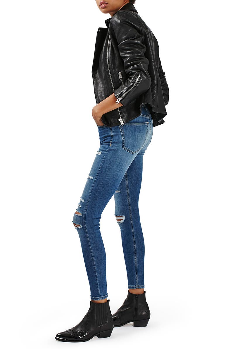 Topshop Leather Biker Jacket, Alternate, color, 