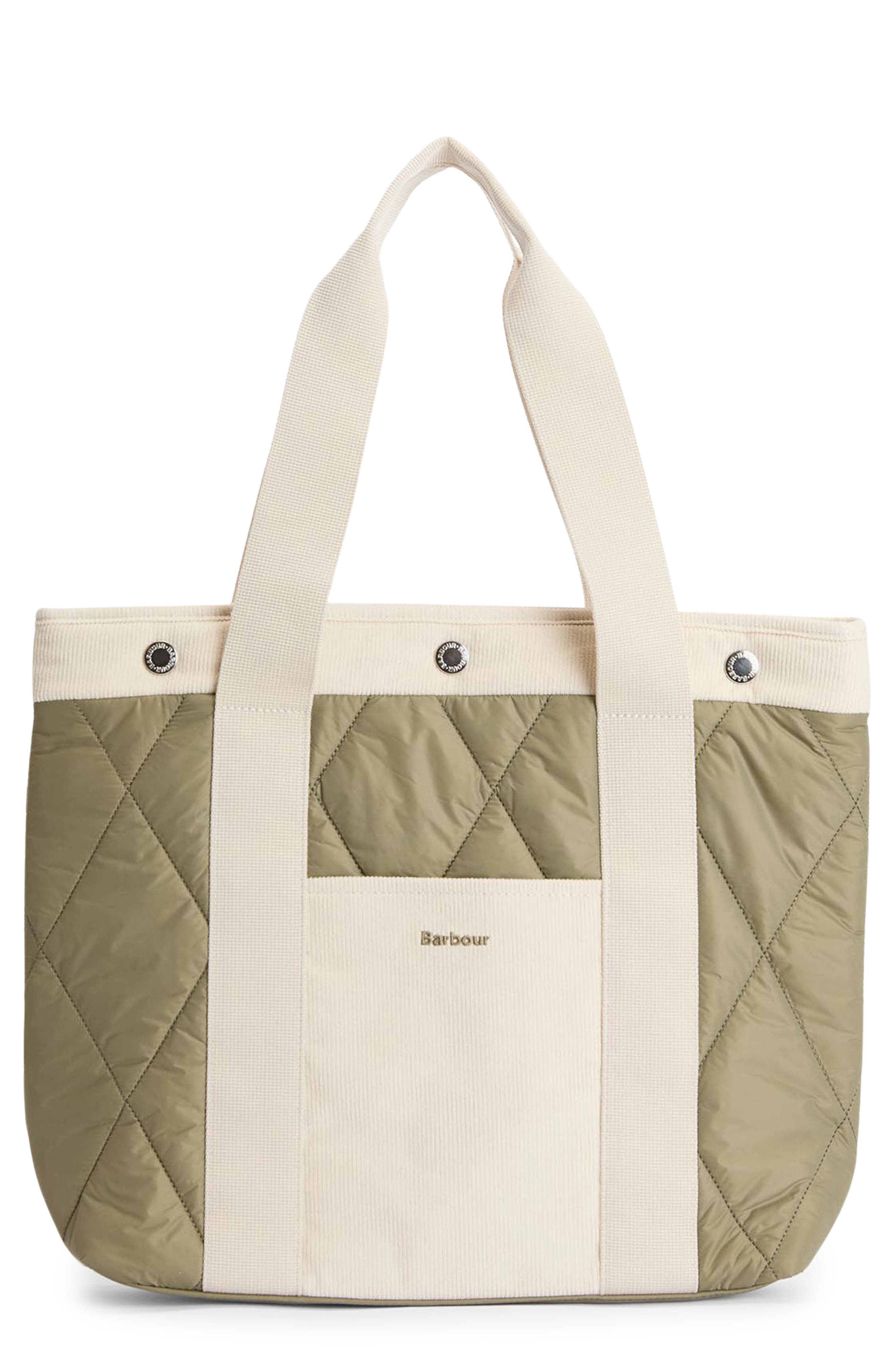 Barbour Healy Mixed Media Tote, Main, color, Bleached Olive