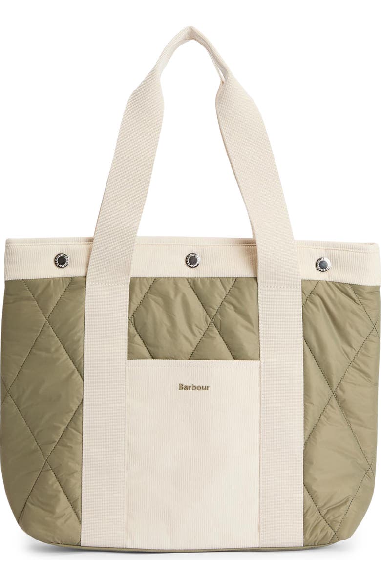 Barbour Healy Mixed Media Tote, Main, color, Bleached Olive