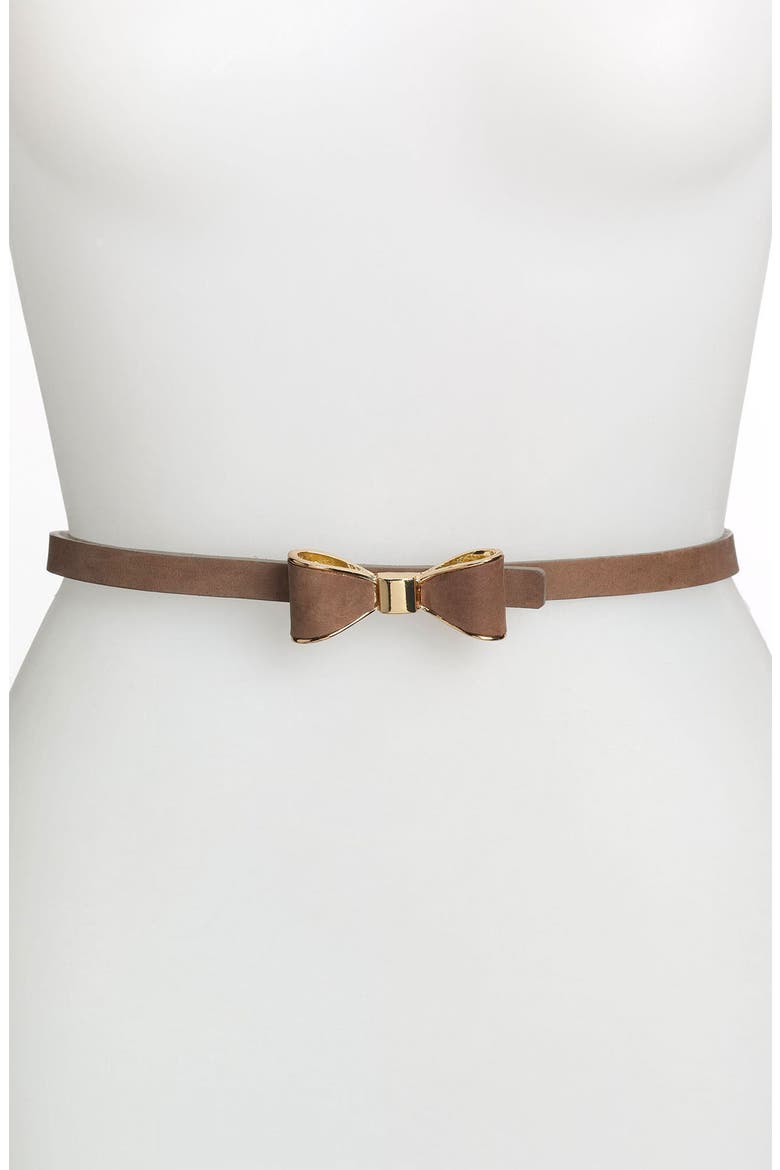 Skinny Suede Bow Belt, Main, color, FUNGI