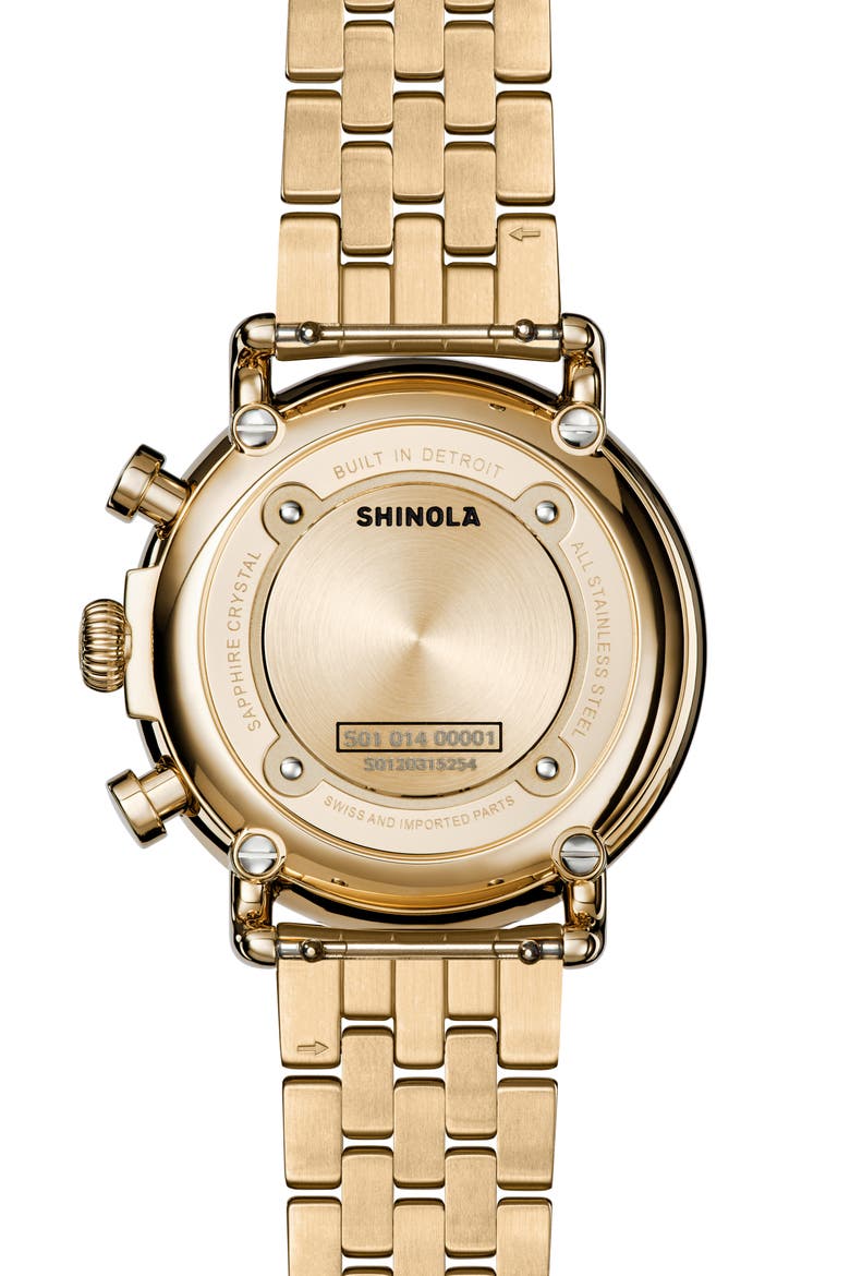 Runwell Mother-of-Pearl Chronograph Bracelet Watch, 37mm, Alternate, color, WHITE MOTHER OF PEARL/ GOLD