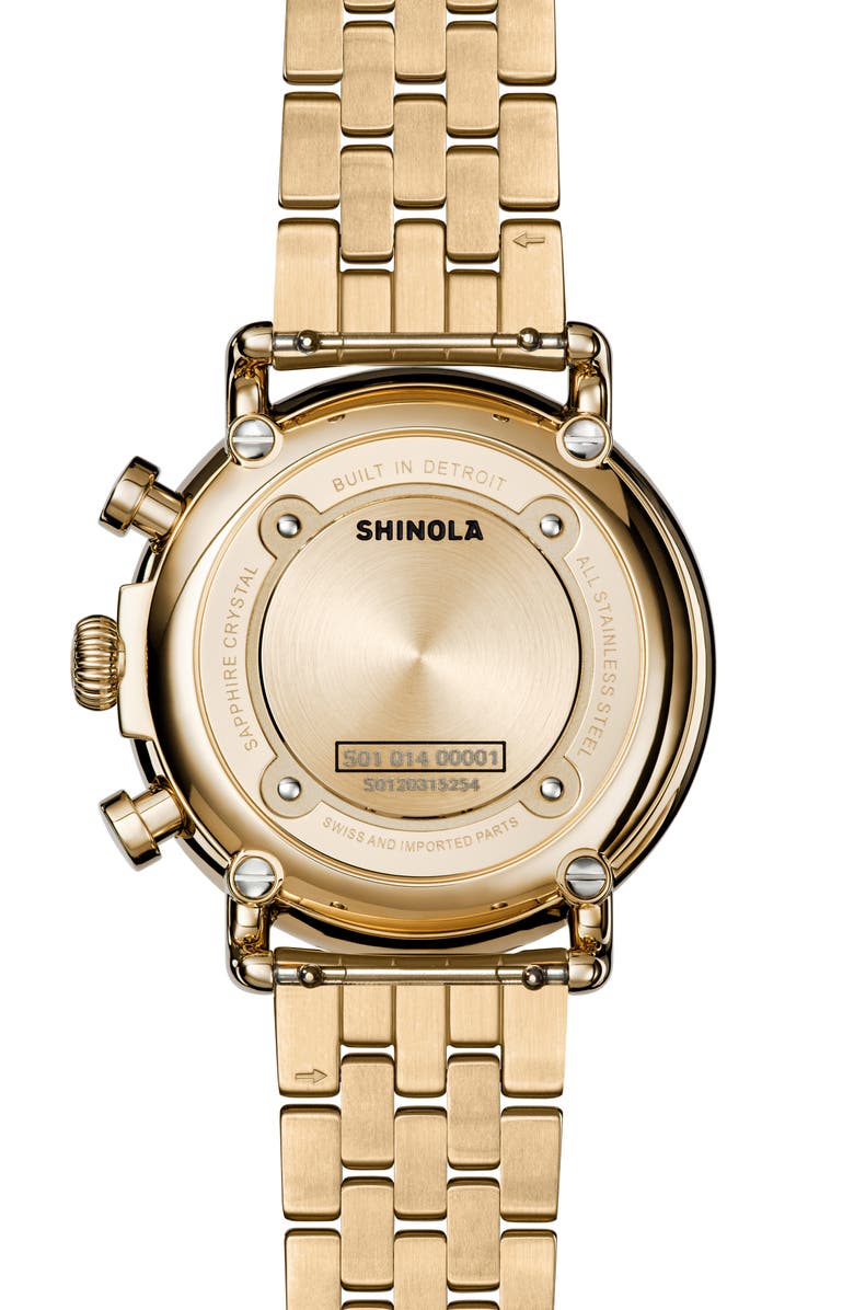 Shinola Runwell Mother-of-Pearl Chronograph Bracelet Watch, 37mm, Alternate, color, White Mother Of Pearl/ Gold