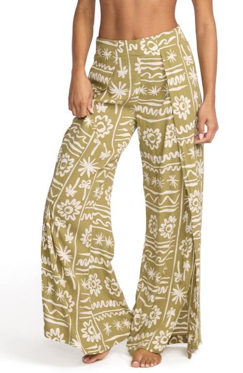 Billabong Split Spirit Floral Wide Leg Pants In Green