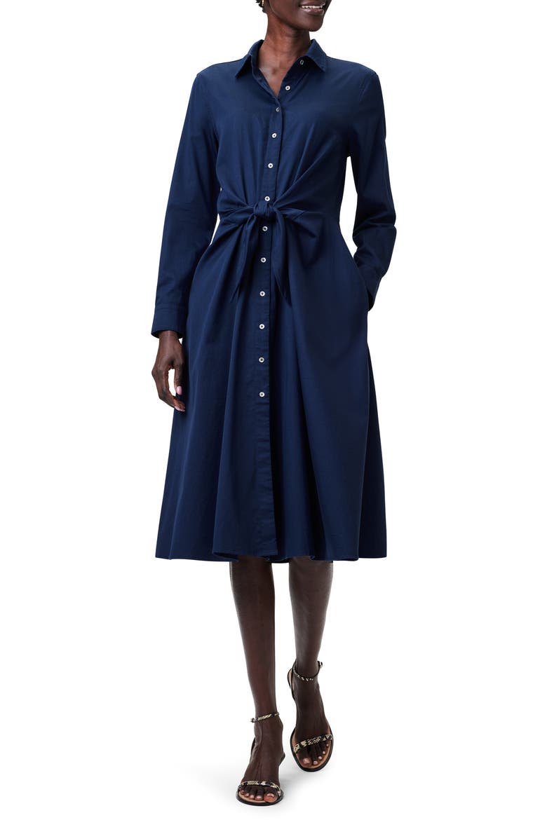 Jessie Long Sleeve Tie Waist Shirtdress, Main, color, DARK INDIGO