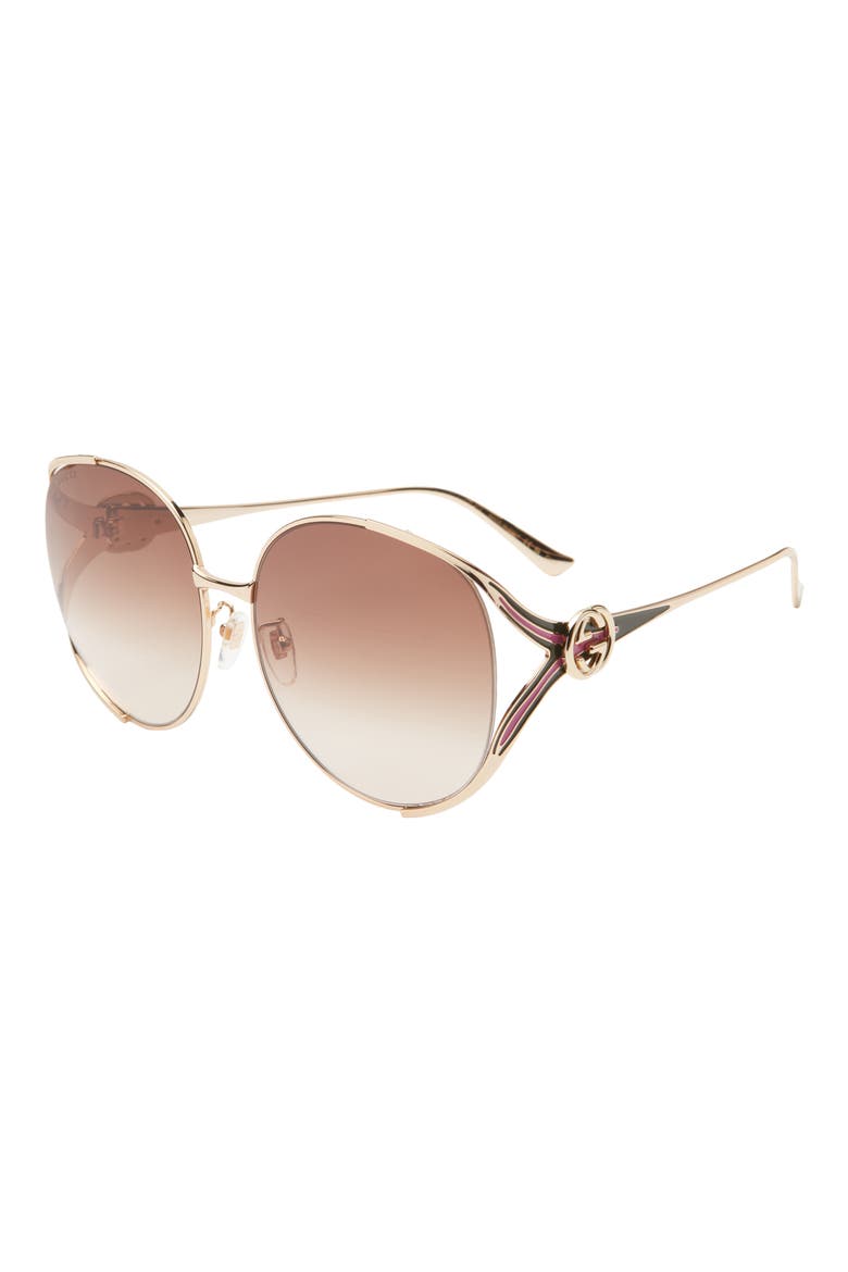 63mm Gradient Oversize Open Temple Round Sunglasses, Alternate, color, GOLD