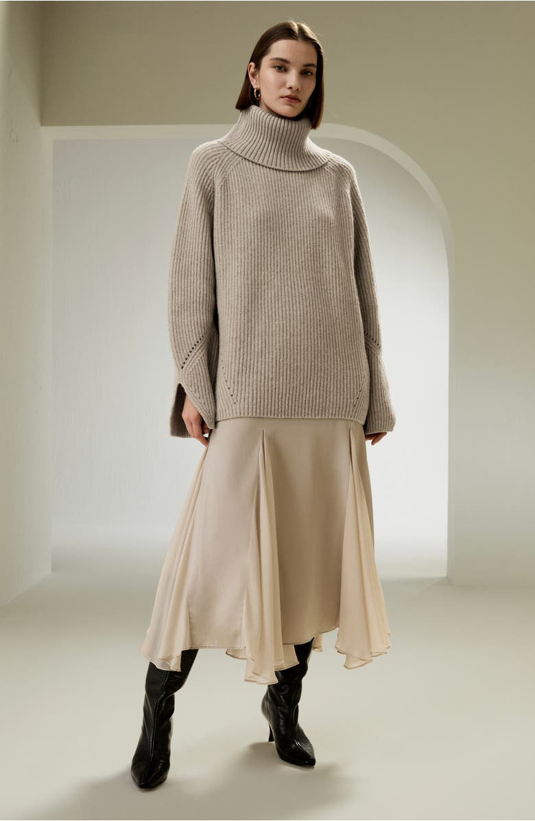 Lilysilk Oversized Merino Wool Sweater with Slit Sleeves, Alternate, color, Brown