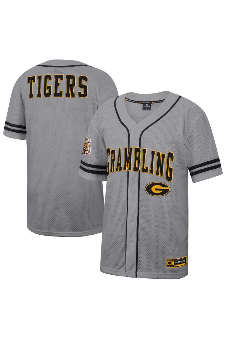 Men's Colosseum Gray Grambling Tigers Free Spirited Baseball Jersey, Alternate, color, Gray