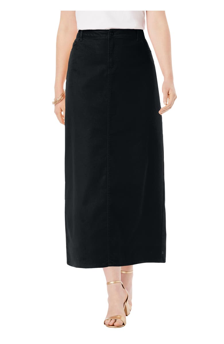 Jessica London True Fit Stretch Denim Midi Skirt, Main, color, Black