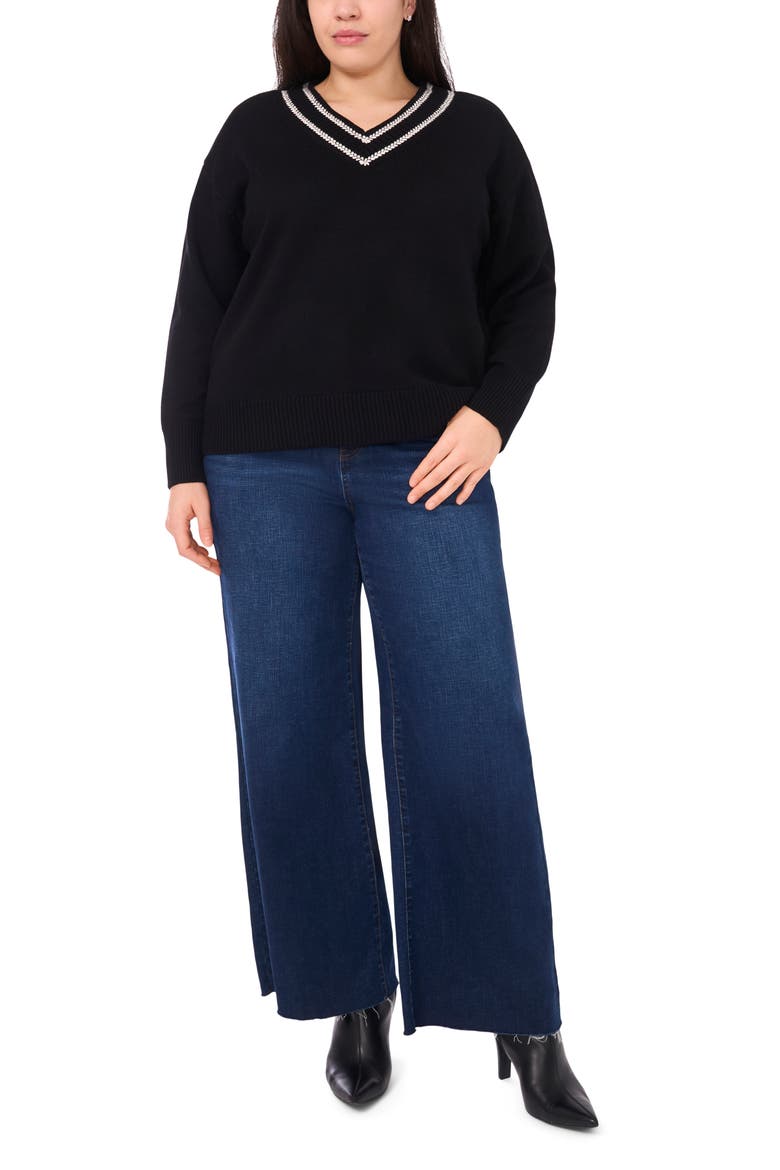 Embroidered Trim Sweater, Alternate, color, RICH BLACK