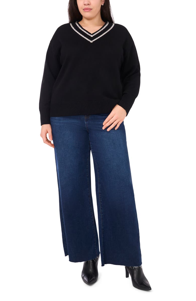 Halogen<sup>®</sup> Embroidered Trim Sweater, Alternate, color, Rich Black