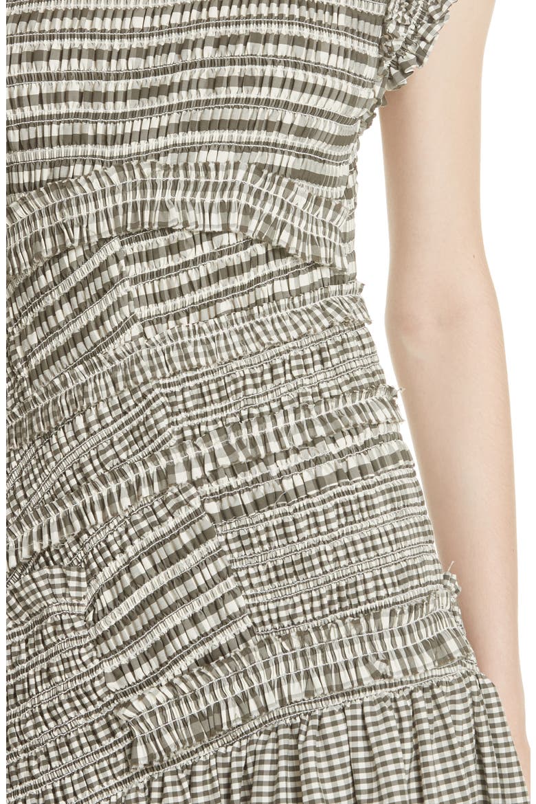 Gathered Gingham Drop Waist Dress, Alternate, color, SAGE OFF WHITE