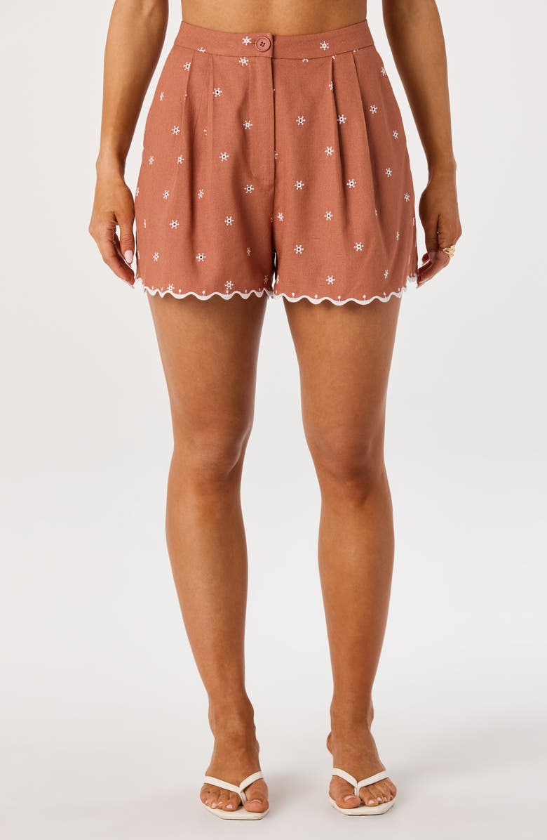 ASTR the Label Justina Embroidered Shorts, Main, color, Sienna