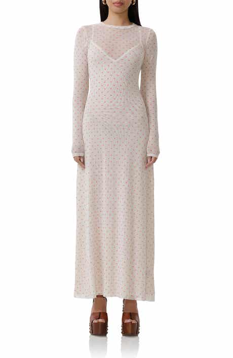 AFRM Paola Polka Dot Long Sleeve Mesh Dress