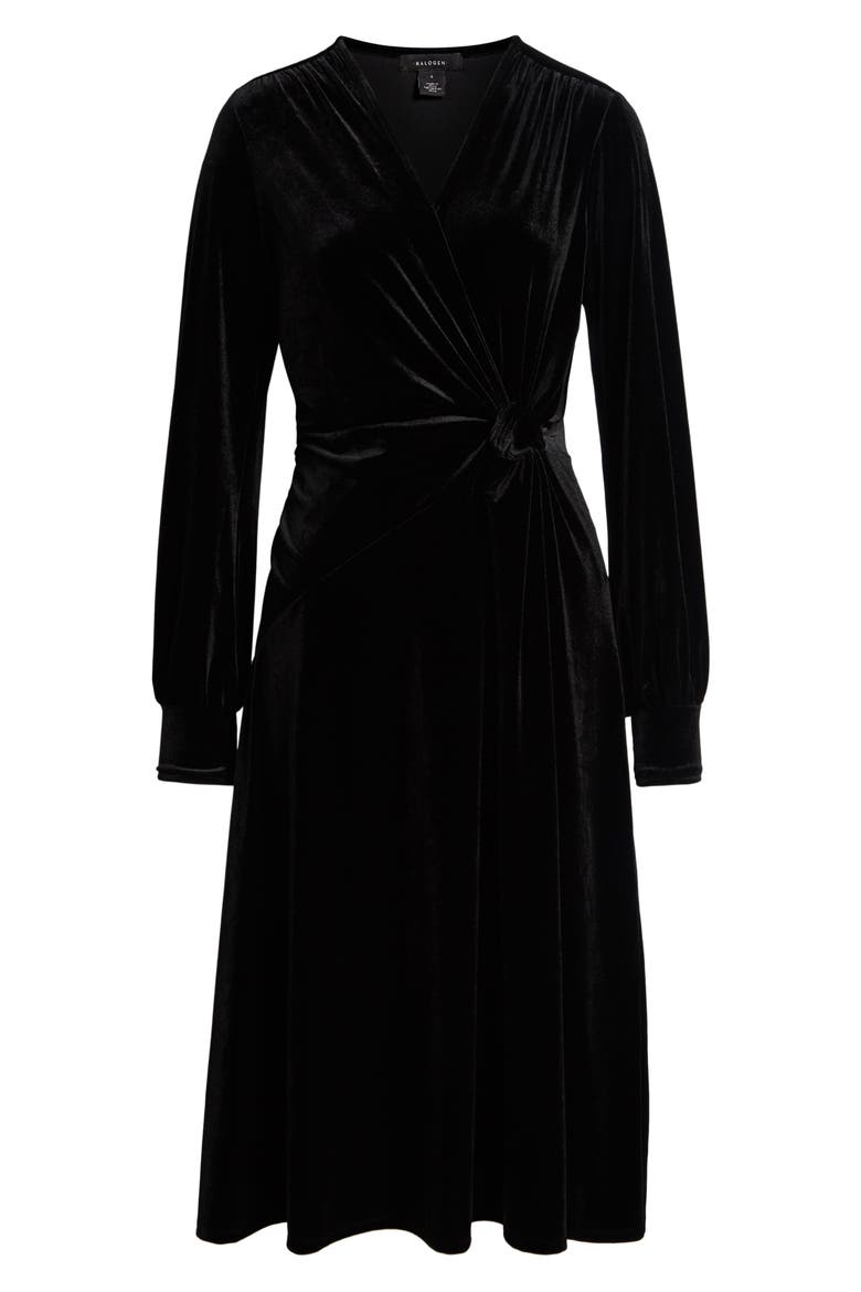 Velvet Faux Wrap Dress, Alternate, color, BLACK