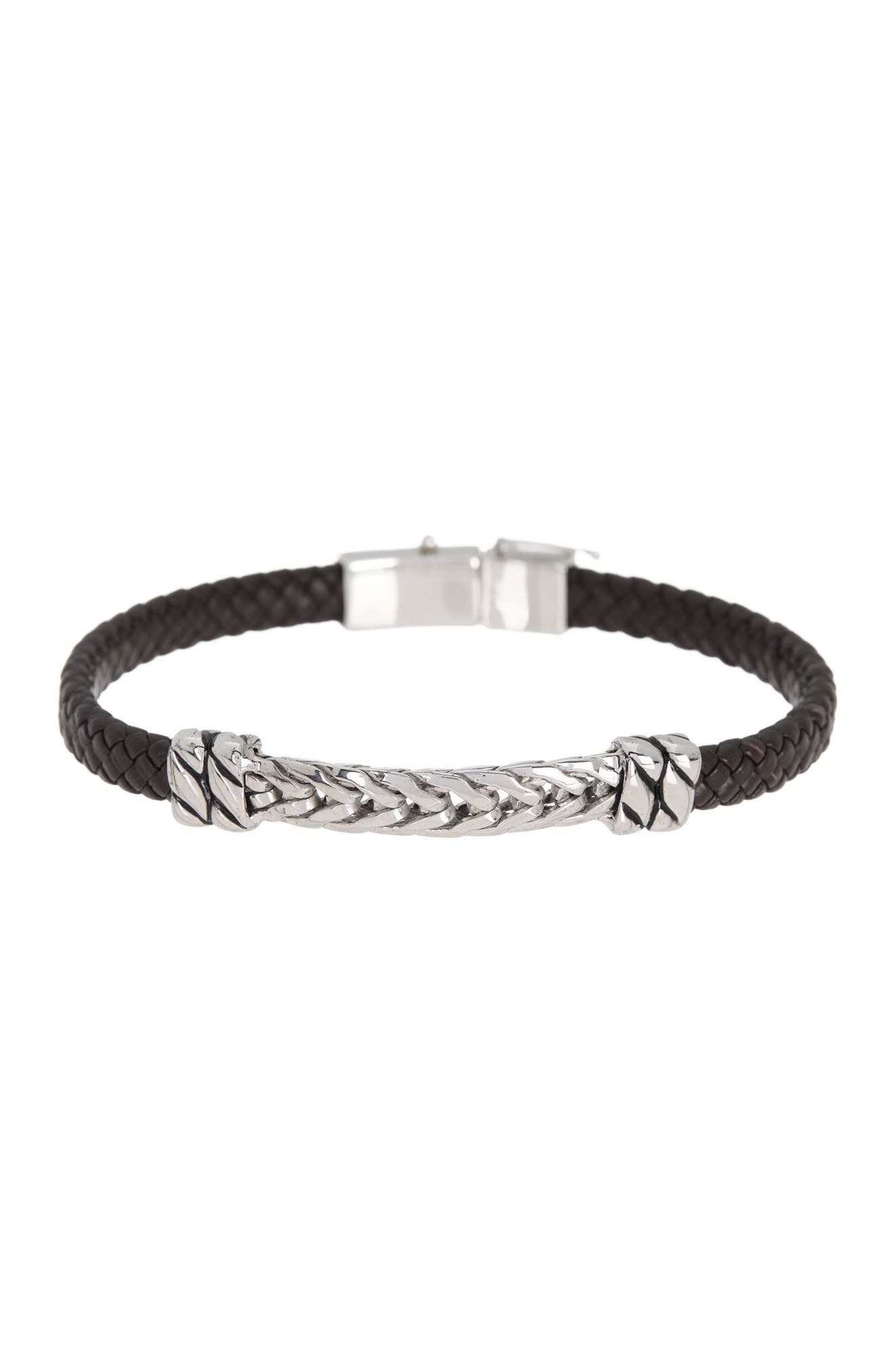 EFFY Sterling Silver & Leather Chain Station Bracelet