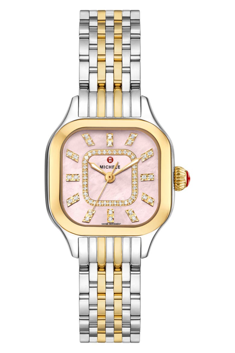 Meggie Diamond Two-Tone Bracelet Watch, 29mm, Main, color, SILVER/ GOLD/ ROSE GOLD