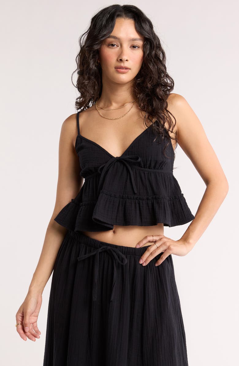 Abound Front Tie Gauze Cami, Main, color, Black