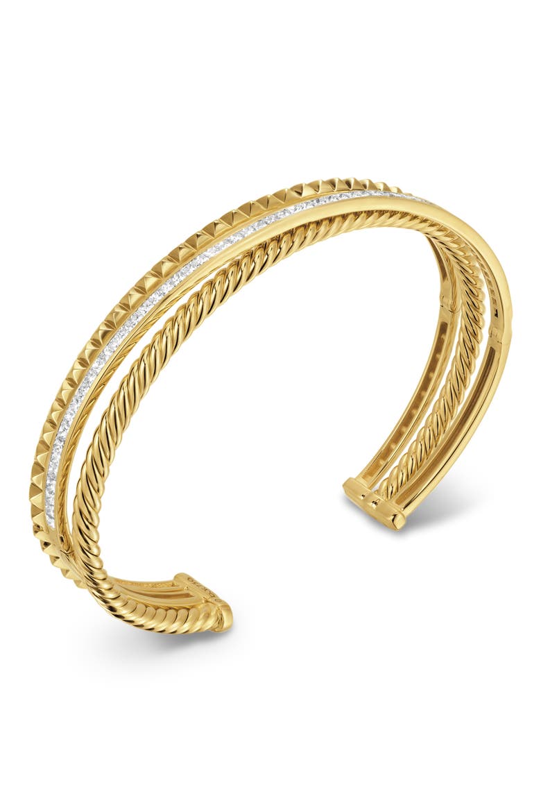 Crossover Trio Three-Row Cuff Bracelet in 18K Yellow Gold with Diamonds, 11mm, Alternate, color, 18K GOLD