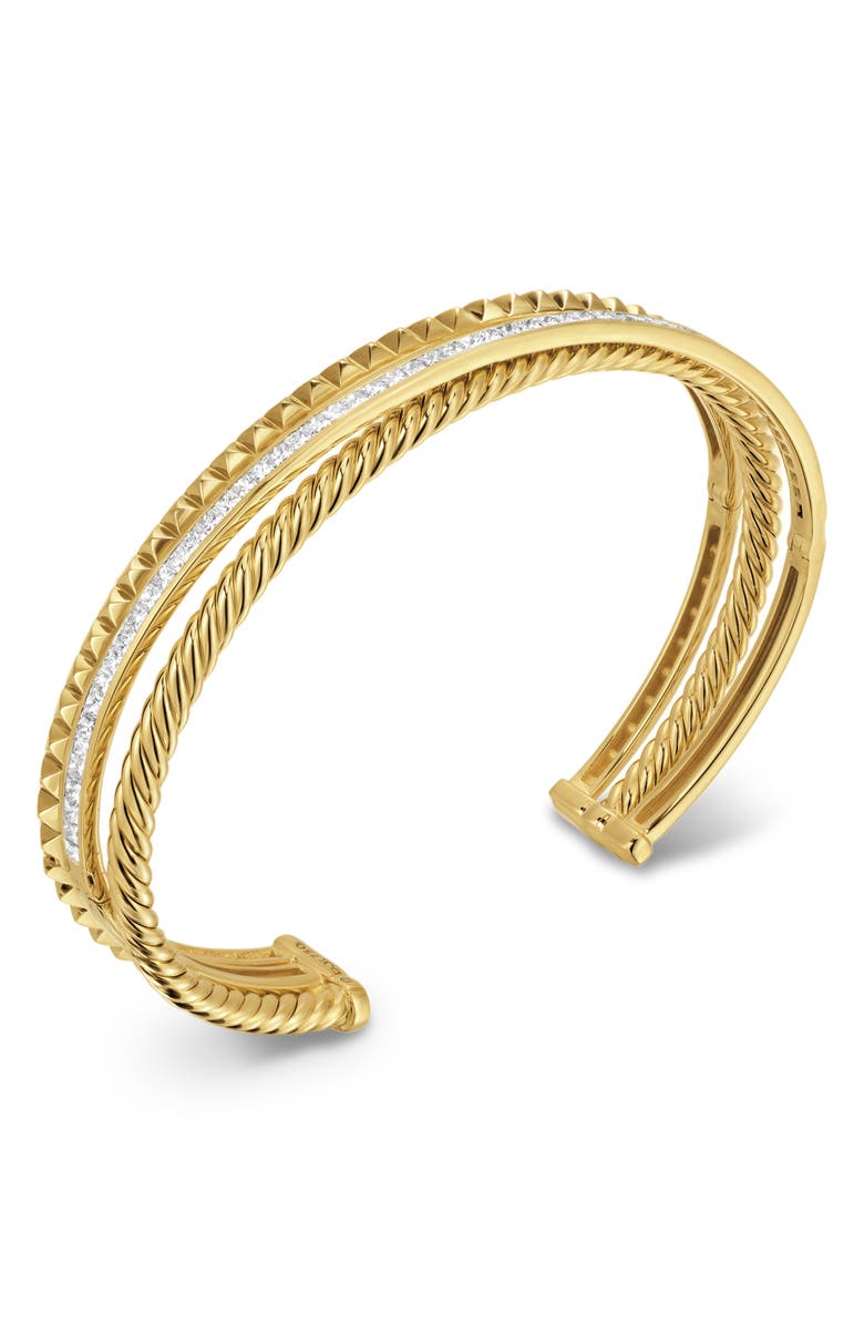 David Yurman Crossover Trio Three-Row Cuff Bracelet in 18K Yellow Gold with Diamonds, 11mm, Alternate, color, 18K Gold