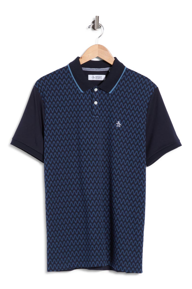 Wavy Jacquard Front Polo, Alternate, color, DARK SAPPHIRE