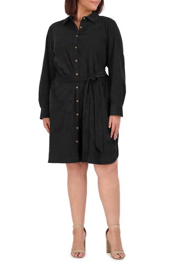 Foxcroft Rocca Long Sleeve Corduroy Shirtdress In Black