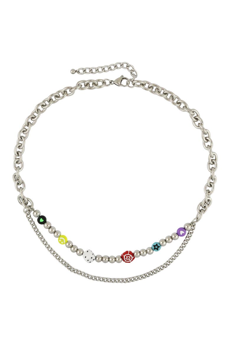 Y2K Layered Charm Necklace, Main, color, SILVER