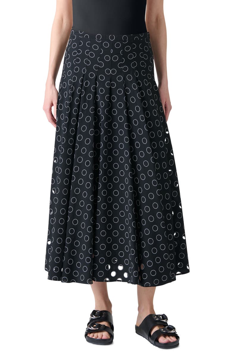 Akris punto Polka Dot Organza Pleated Midi Skirt, Main, color, Black-Cream