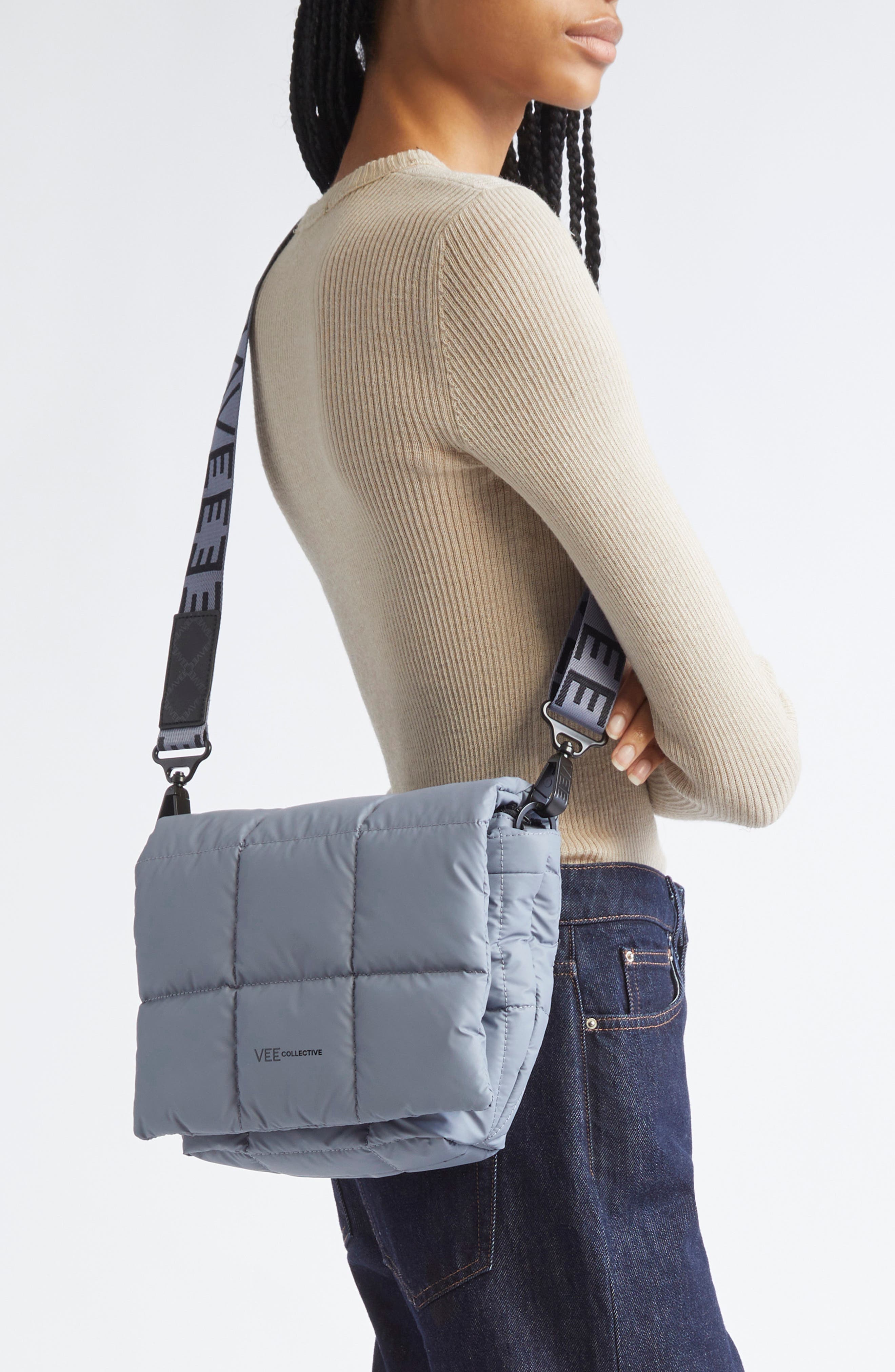 VeeCollective Porter Quilted Recycled Nylon Messenger Bag, Alternate, color, Slate Grey Gry