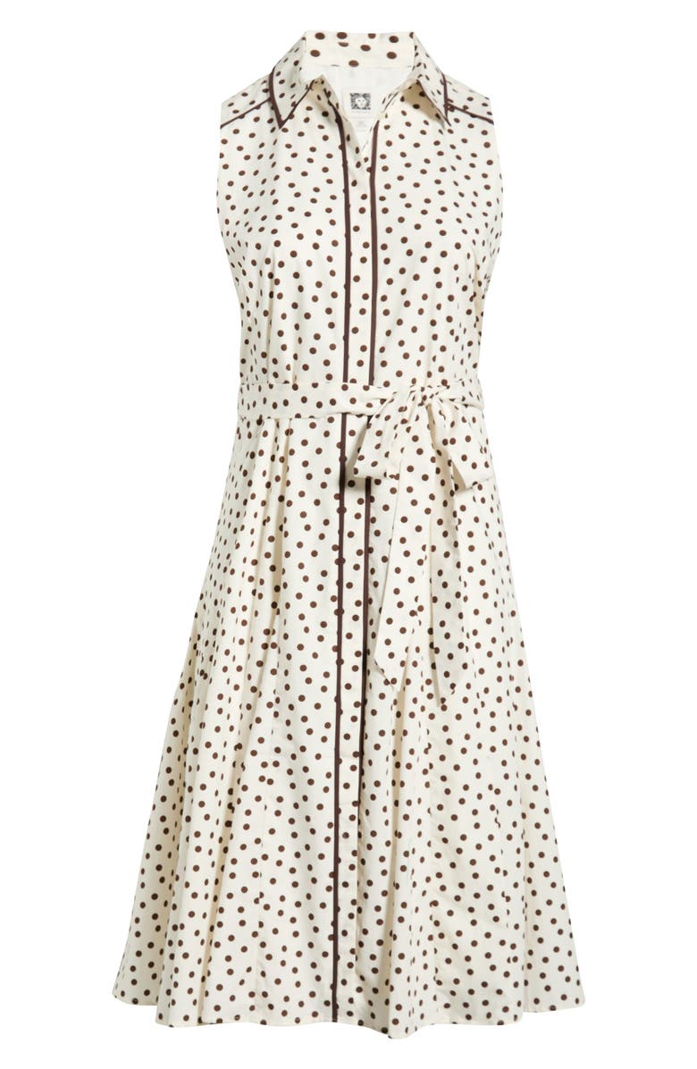 Anne Klein Polka Dot Cotton Midi Shirtdress, Alternate, color, White Dove/ Darkk Chocolate