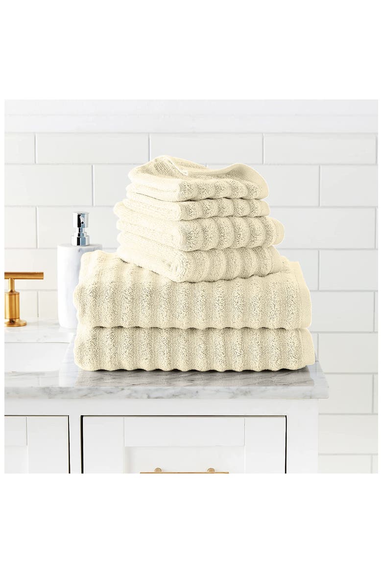 Luxury Spa Collection Wavy Quick Dry 6-Piece Towel Set - Ivory, Alternate, color, ivory