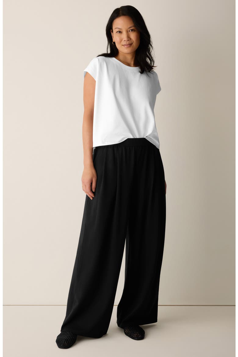 Stretch Organic Cotton Wide Leg Pants, Alternate, color, BLACK