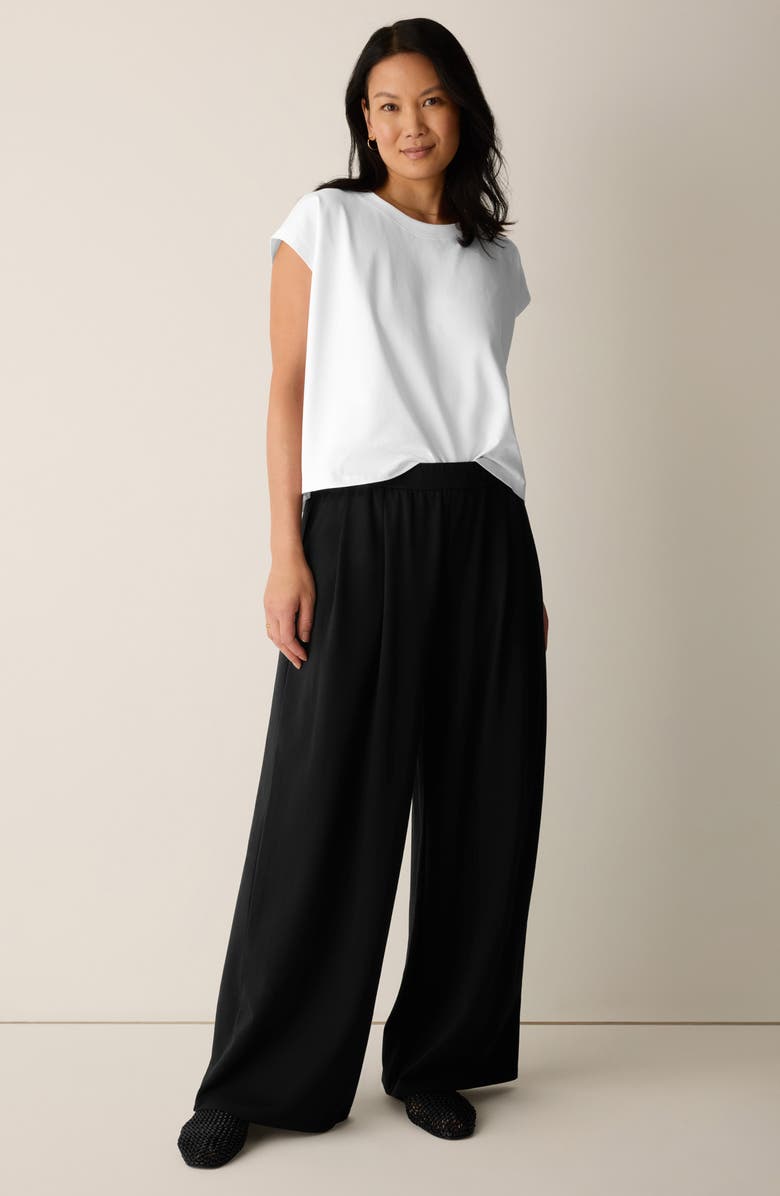 Eileen Fisher Stretch Organic Cotton Wide Leg Pants, Alternate, color, Black