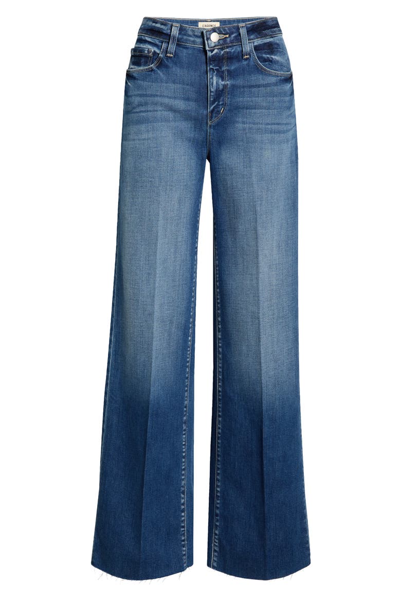 Scottie Raw Hem High Waist Wide Leg Jeans, Alternate, color, HAMPTON