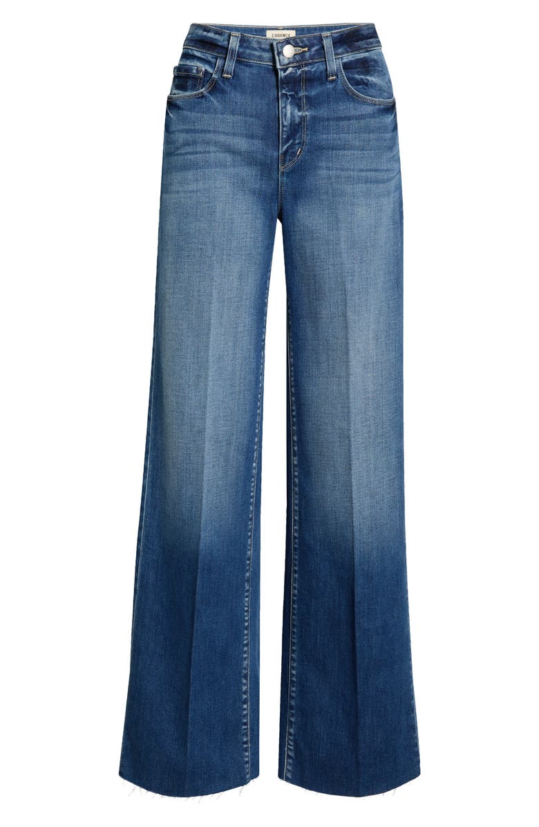 L'AGENCE Scottie Raw Hem High Waist Wide Leg Jeans, Alternate, color, Hampton