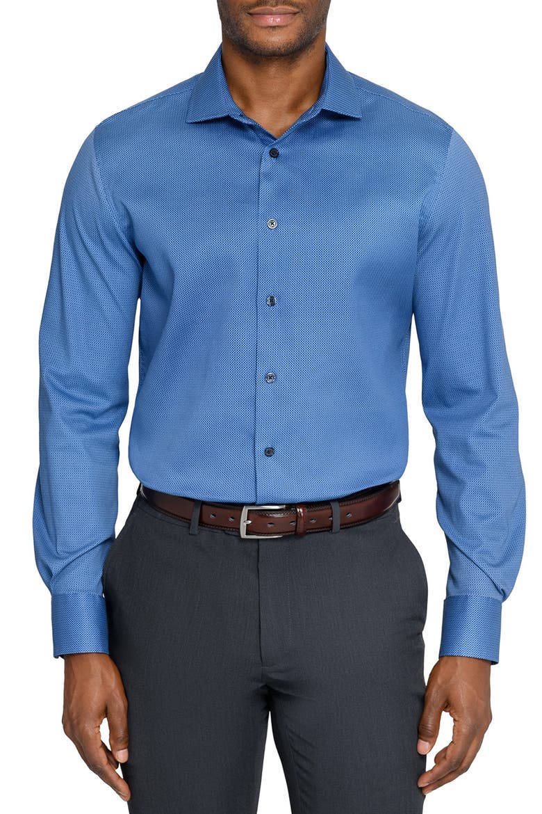 Slim Fit Micro Geo Reworked Cotton Dress Shirt, Main, color, NAVY/ BLUE